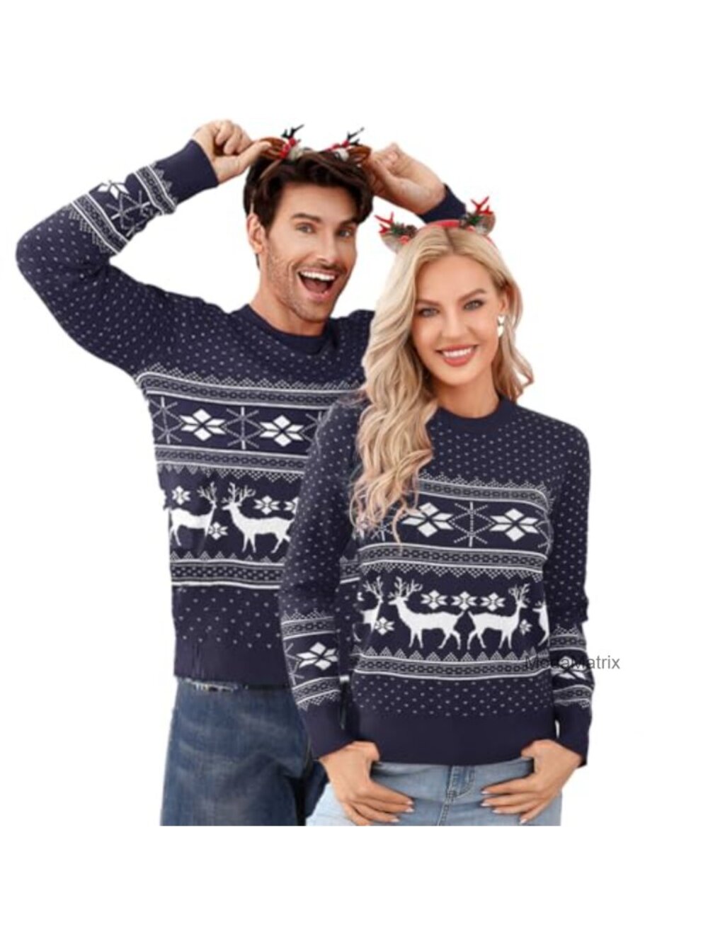 Ugly Christmas Sweater Reindeer Snowflake Knitted Crew Neck Pullover